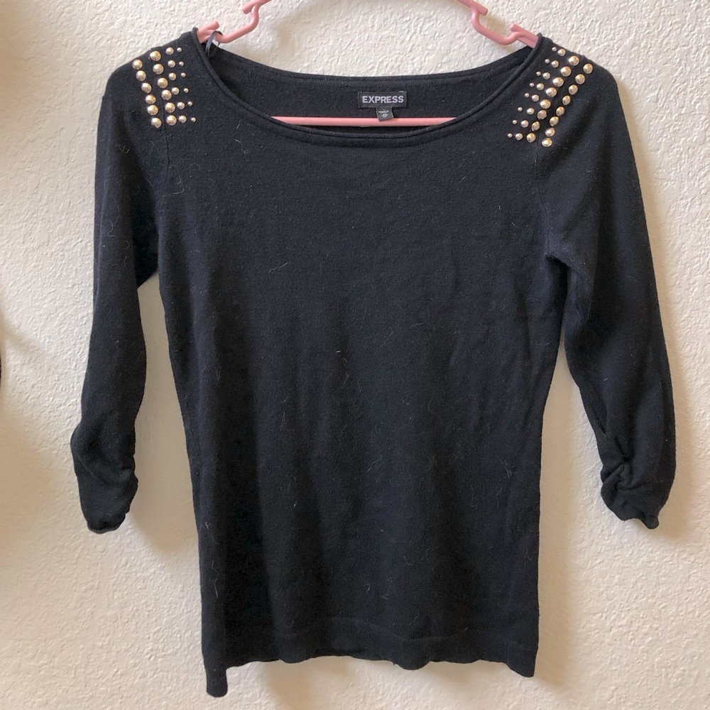 Studded shoulder knit sweater
